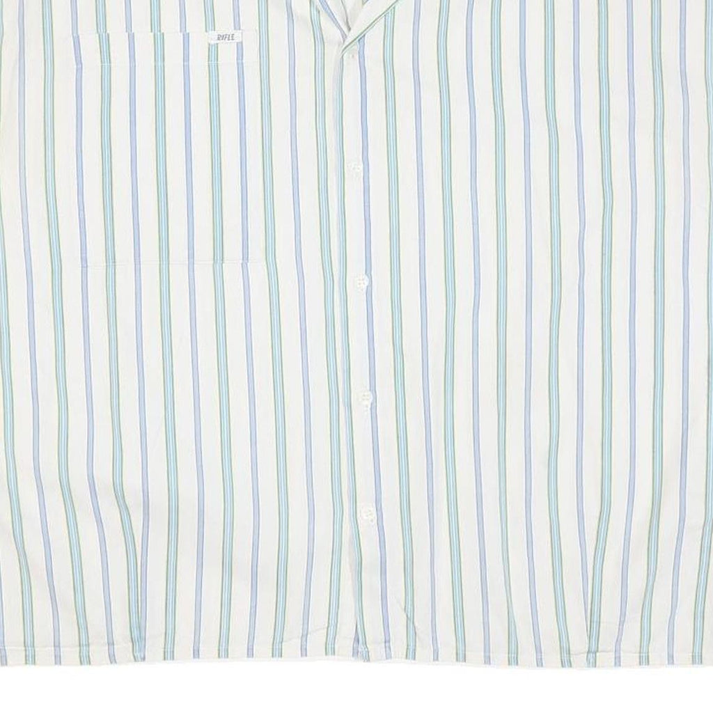 Womens White Blue Green Striped Oversized Shirt L Cotton Blend Casual Summer