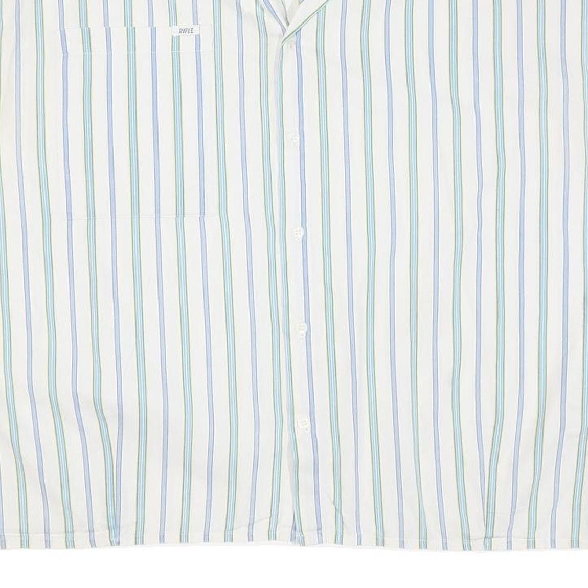 Womens White Blue Green Striped Oversized Shirt L Cotton Blend Casual Summer