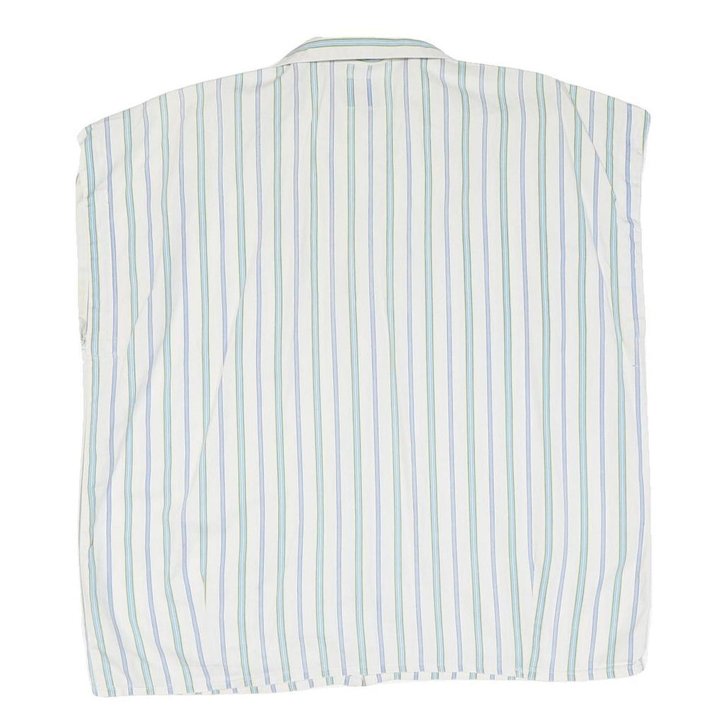 Womens White Blue Green Striped Oversized Shirt L Cotton Blend Casual Summer