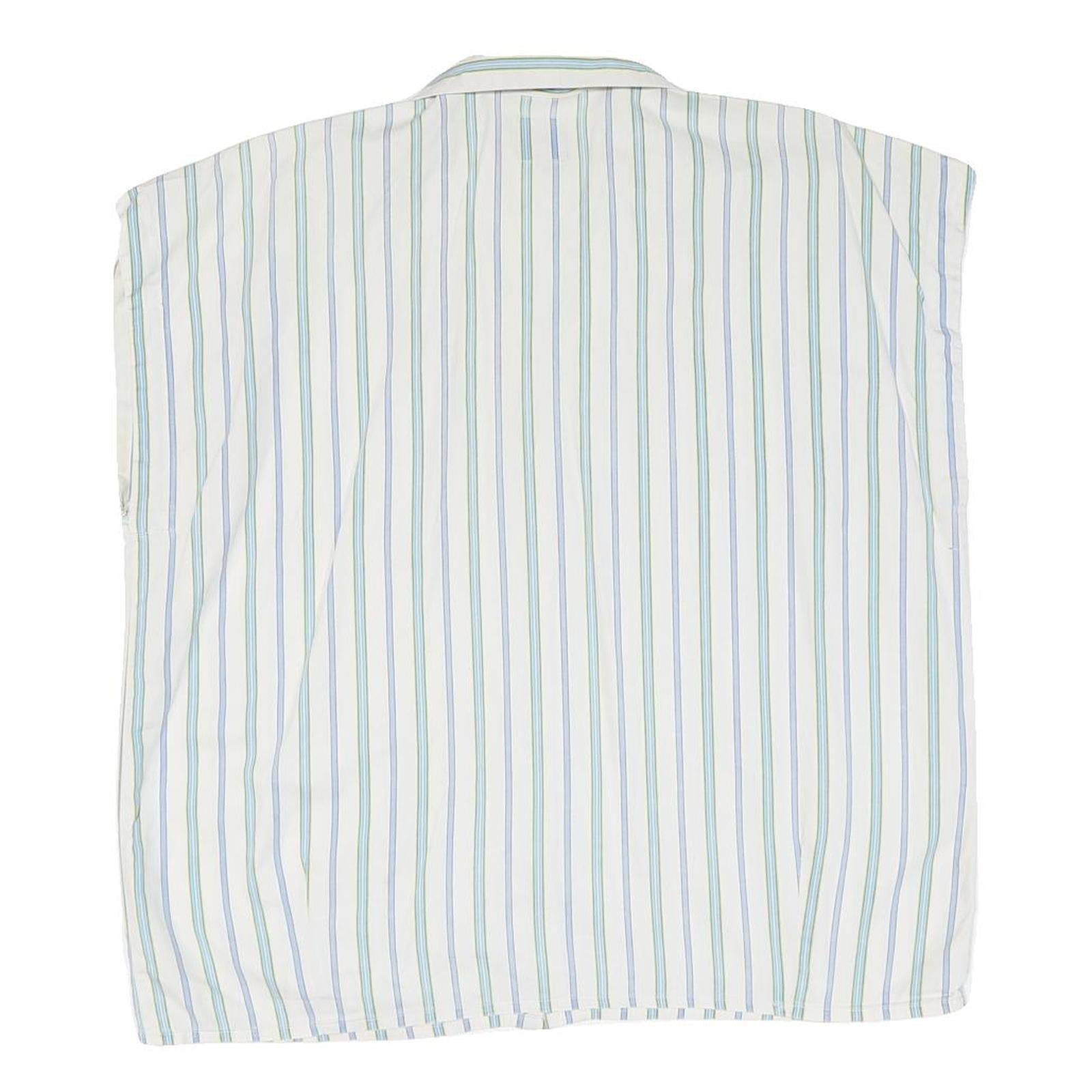 Womens White Blue Green Striped Oversized Shirt L Cotton Blend Casual Summer