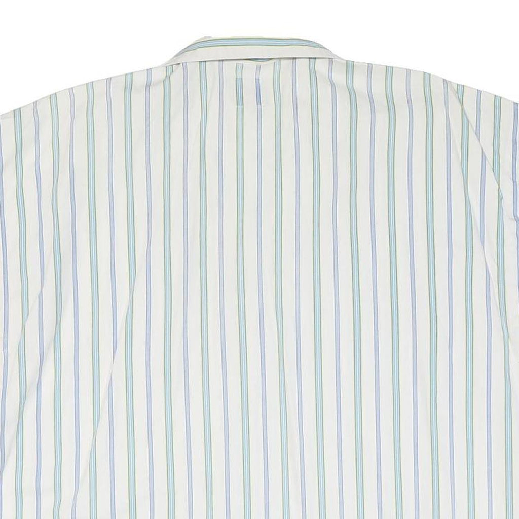 Womens White Blue Green Striped Oversized Shirt L Cotton Blend Casual Summer
