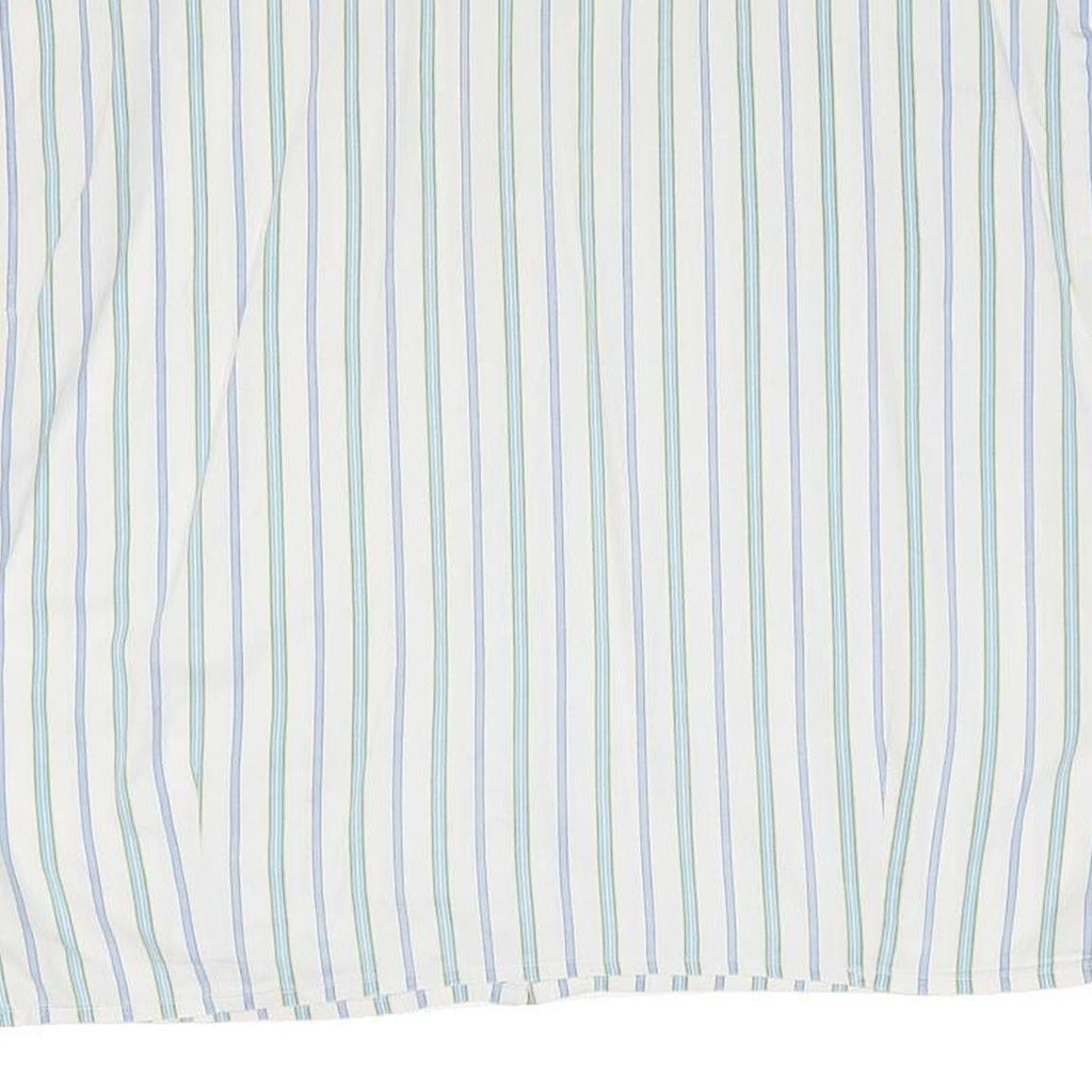 Womens White Blue Green Striped Oversized Shirt L Cotton Blend Casual Summer