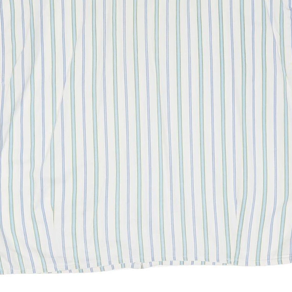 Womens White Blue Green Striped Oversized Shirt L Cotton Blend Casual Summer