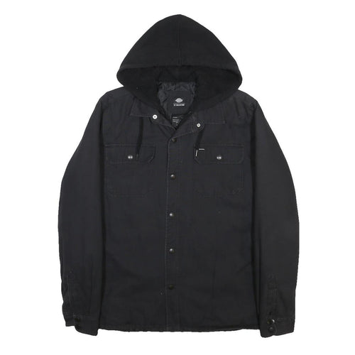 DICKIES Mens Black Jacket M Cotton Plain Zip Hooded Casual