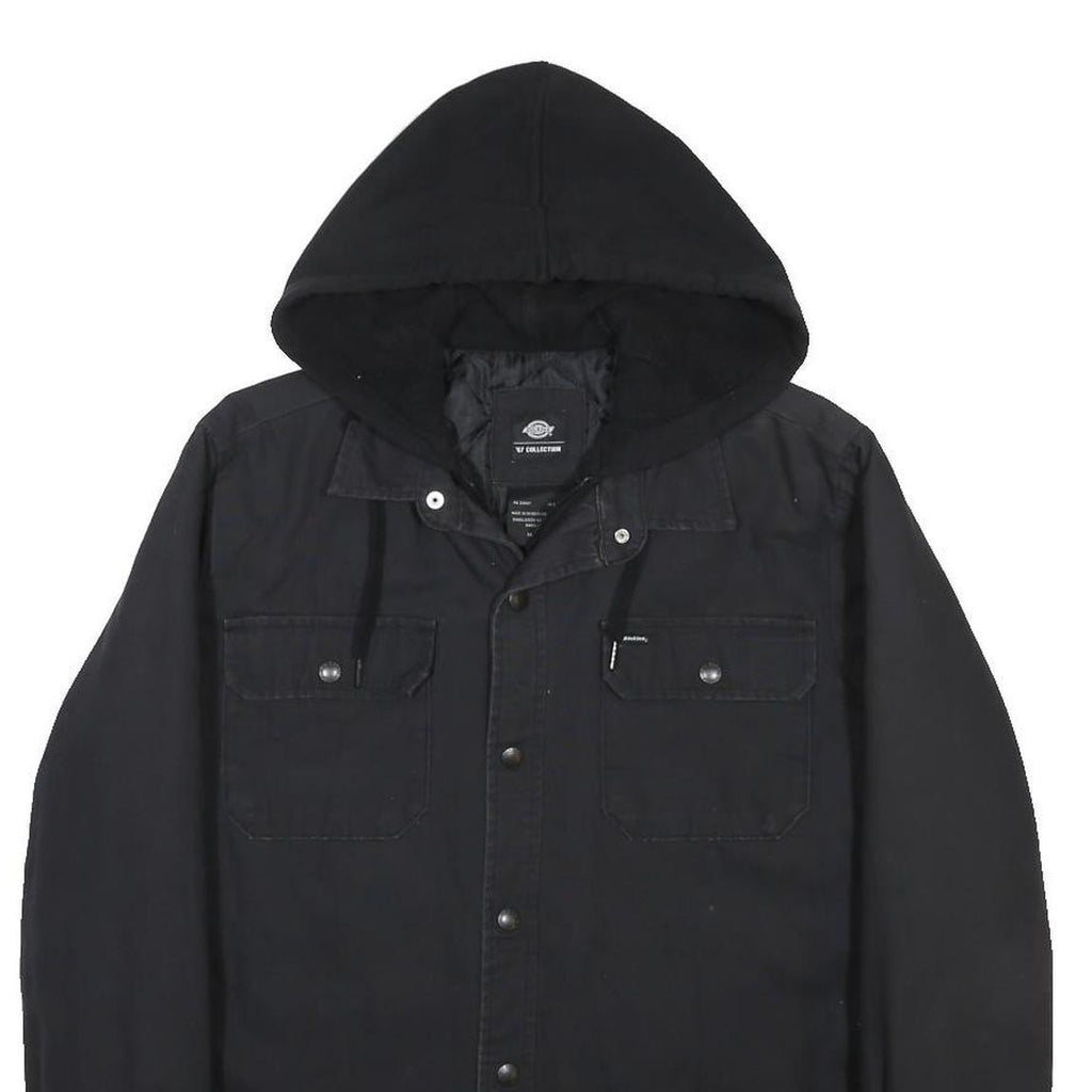 DICKIES Mens Black Jacket M Cotton Plain Zip Hooded Casual