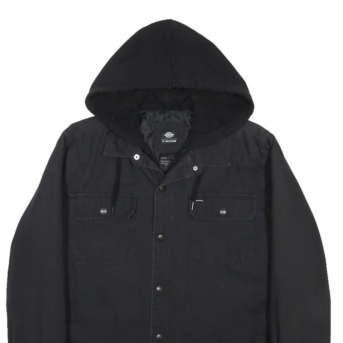 DICKIES Mens Black Jacket M Cotton Plain Zip Hooded Casual