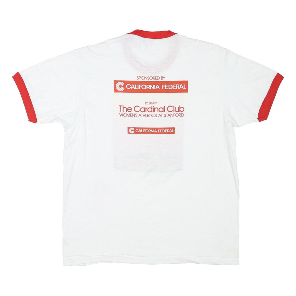 HANES Mens White & Red Stanford Great Race Ringer T-Shirt L Short Sleeve Crew