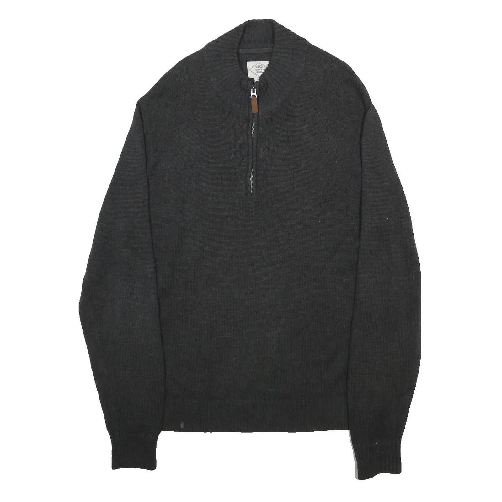 ST. JOHNS'S BAY Mens Black Plain Cotton Pullover Crew Neck Jumper L Warm Casual