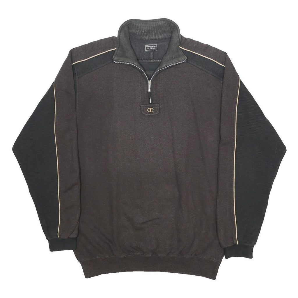 CHAMPION Mens Black & Brown Cotton Blend Half Zip 2XL Sweatshirt Casual