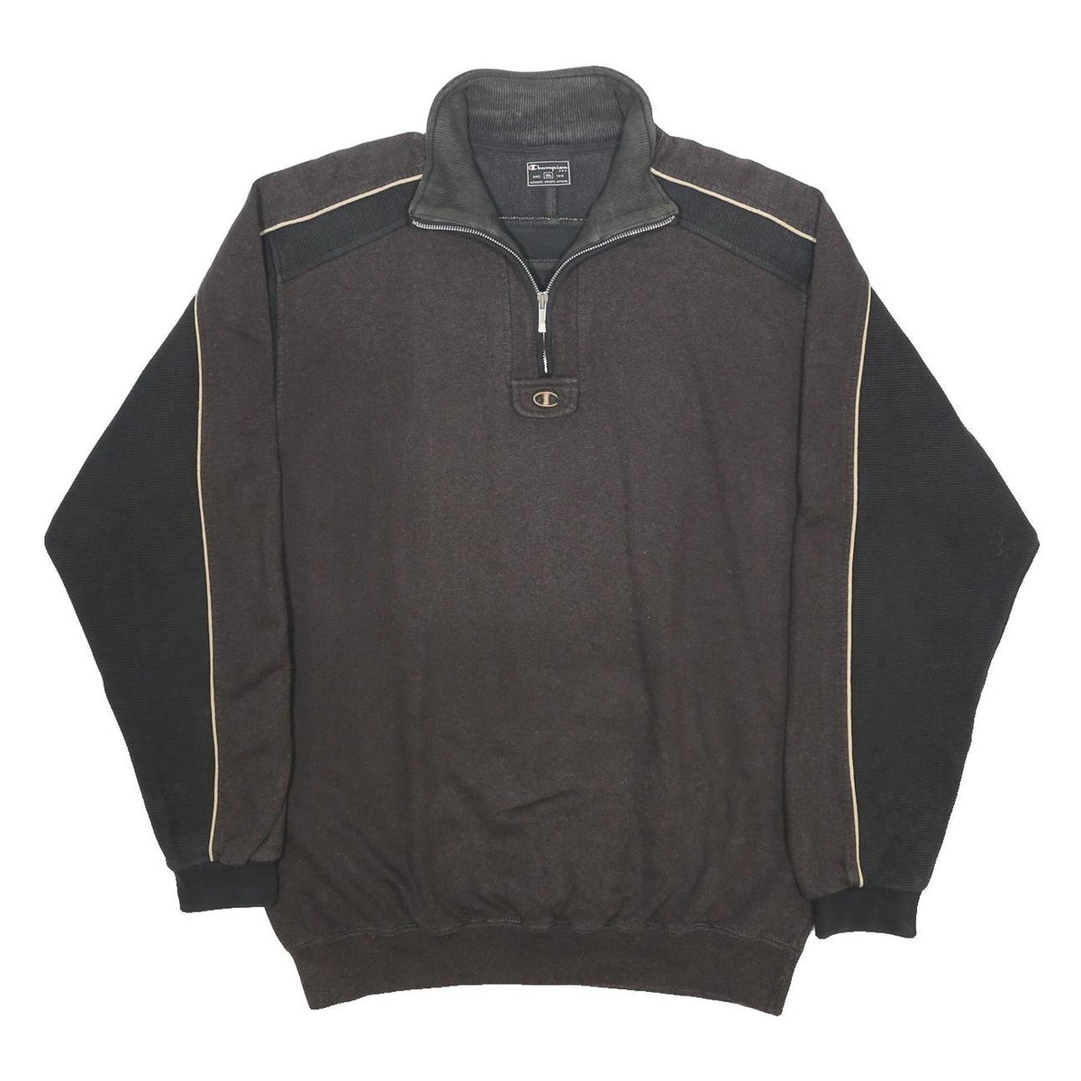 CHAMPION Mens Black & Brown Cotton Blend Half Zip 2XL Sweatshirt Casual