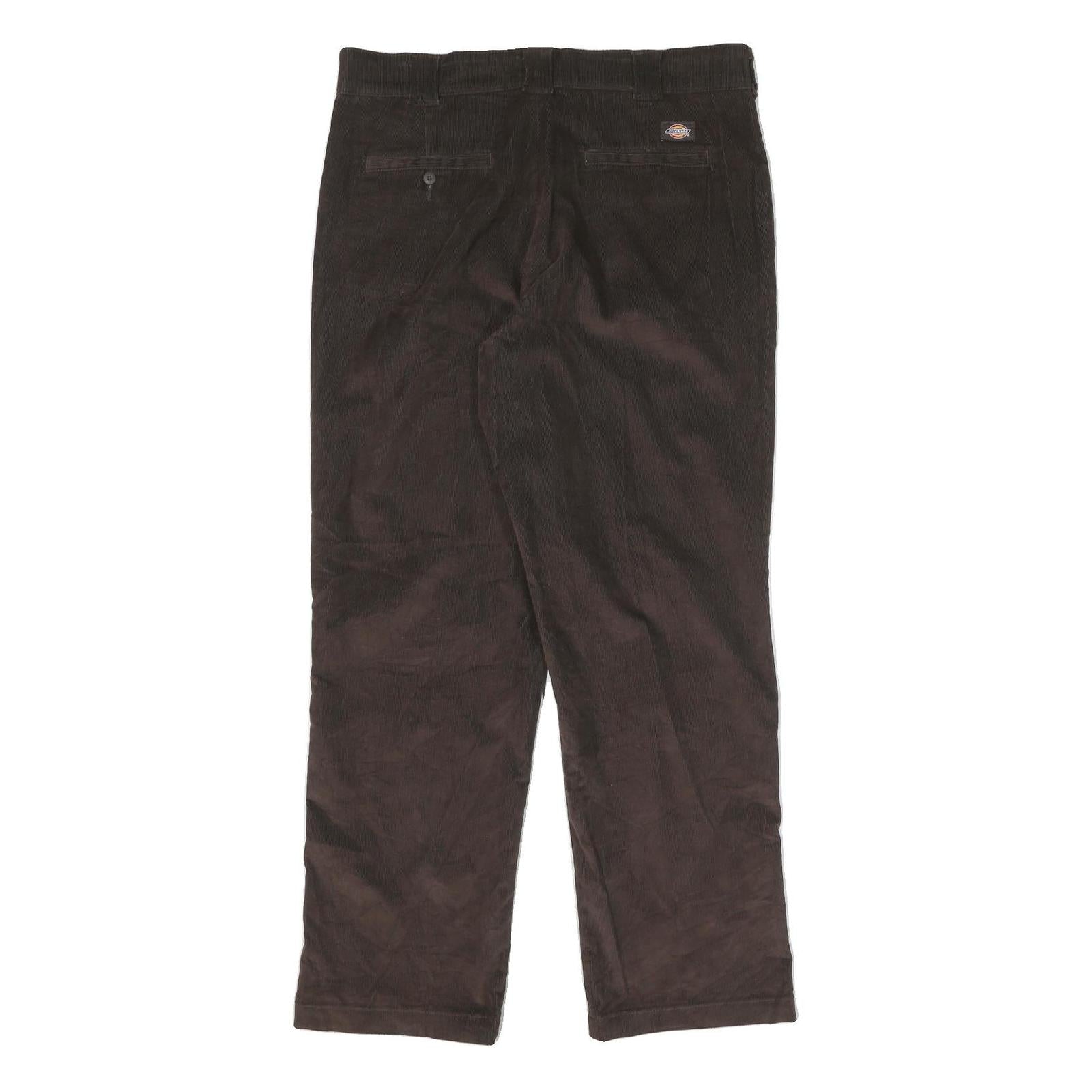 DICKIES Mens Cotton Blend Brown Regular Fit Straight Leg Trousers W36 L32
