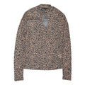 NEW LOOK Womens Beige & Black Printed Basic Long Sleeve Crew Neck Top UK 12