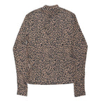 NEW LOOK Womens Beige & Black Printed Basic Long Sleeve Crew Neck Top UK 12