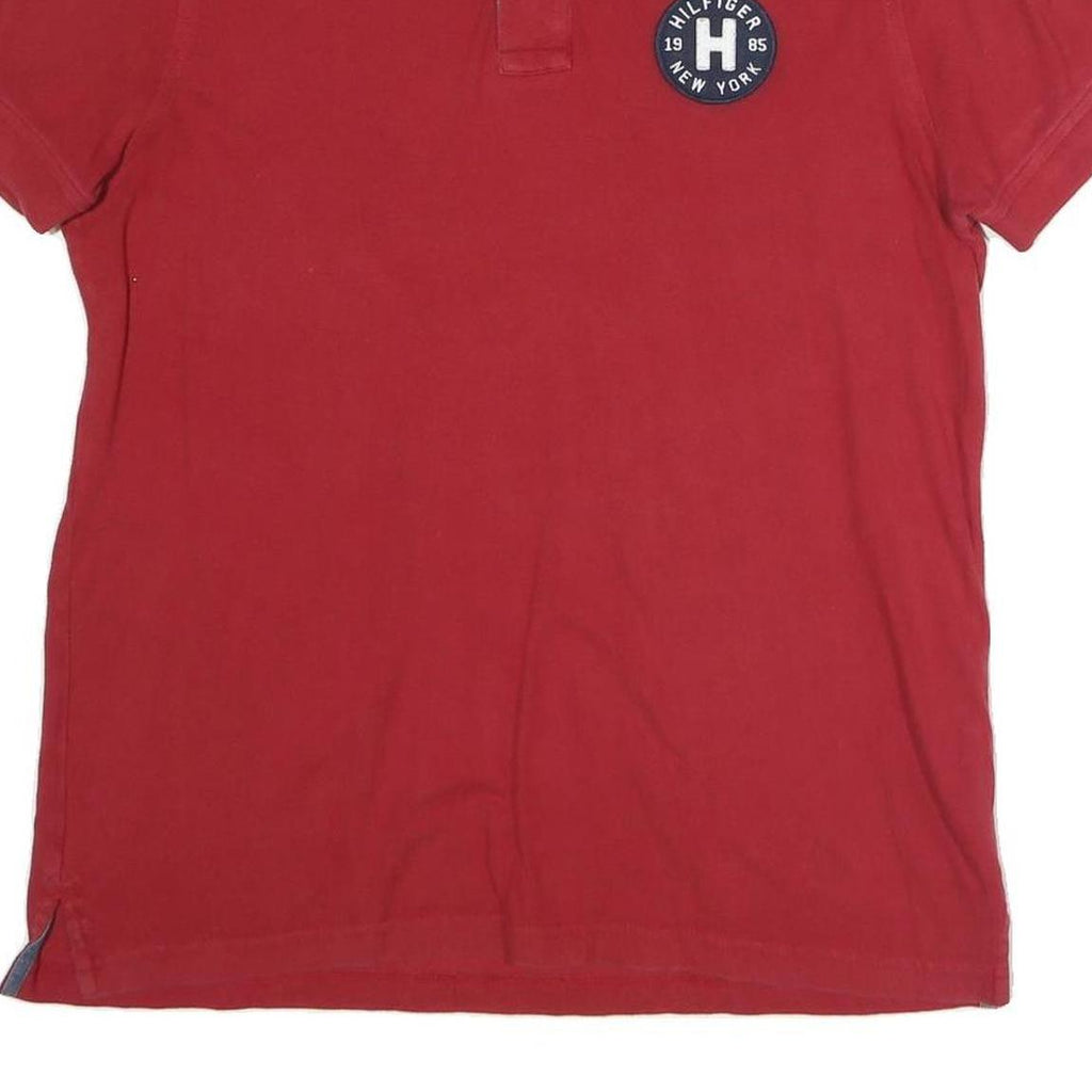 TOMMY HILFIGER Mens Red & Grey Polo Shirt M Cotton Classic Casual