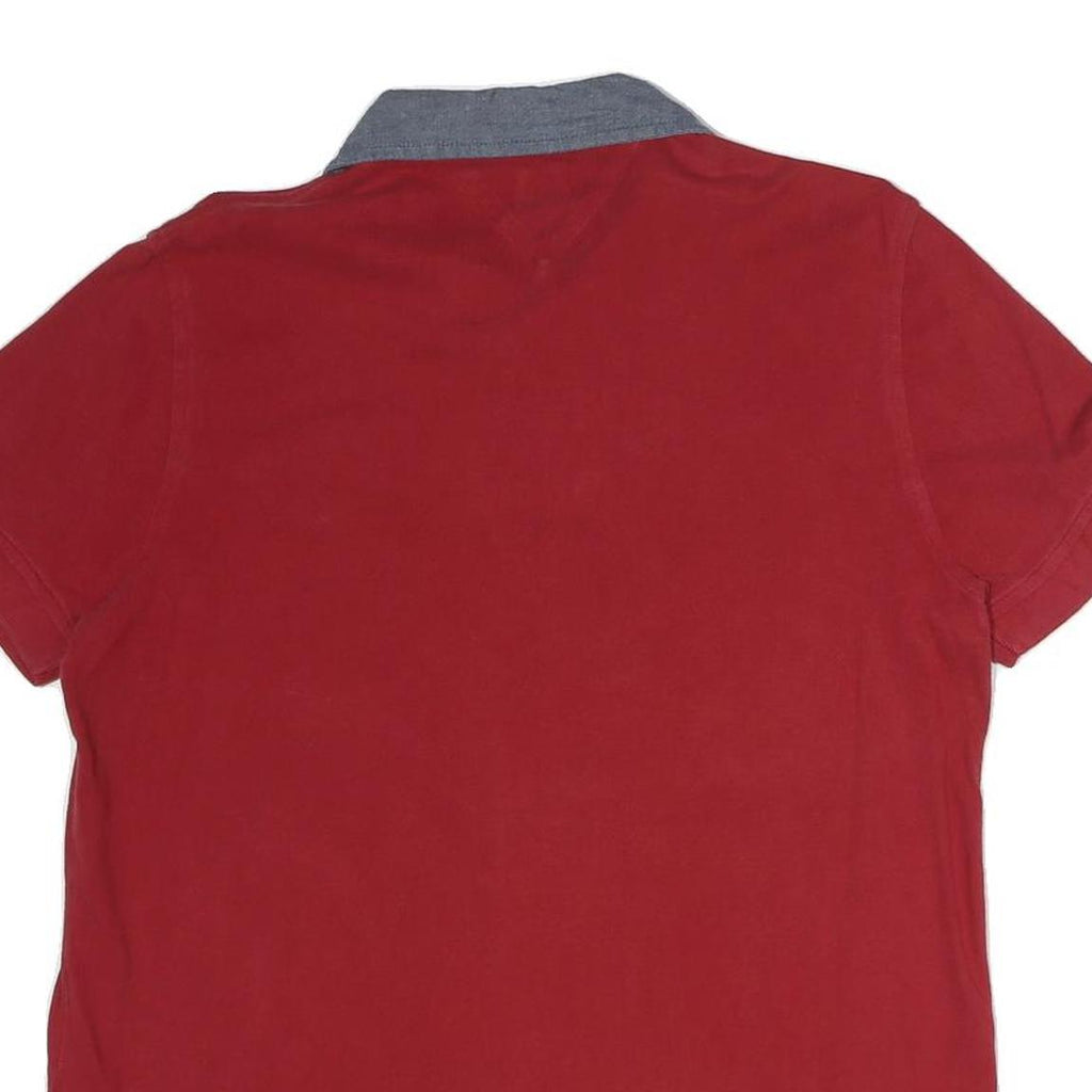 TOMMY HILFIGER Mens Red & Grey Polo Shirt M Cotton Classic Casual