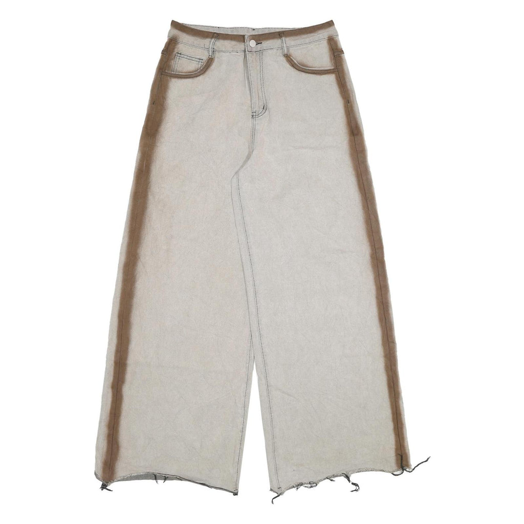 DDNPHHWENG Womens Jeans Beige Relaxed Wide-Leg Denim W30 L31 Frayed Hem Zip