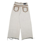 DDNPHHWENG Womens Jeans Beige Relaxed Wide-Leg Denim W30 L31 Frayed Hem Zip