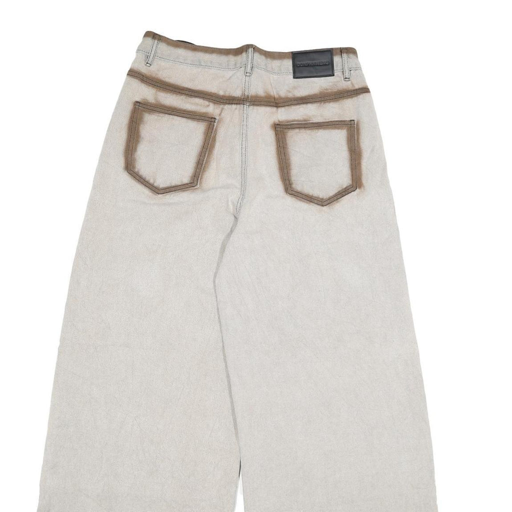 DDNPHHWENG Womens Jeans Beige Relaxed Wide-Leg Denim W30 L31 Frayed Hem Zip