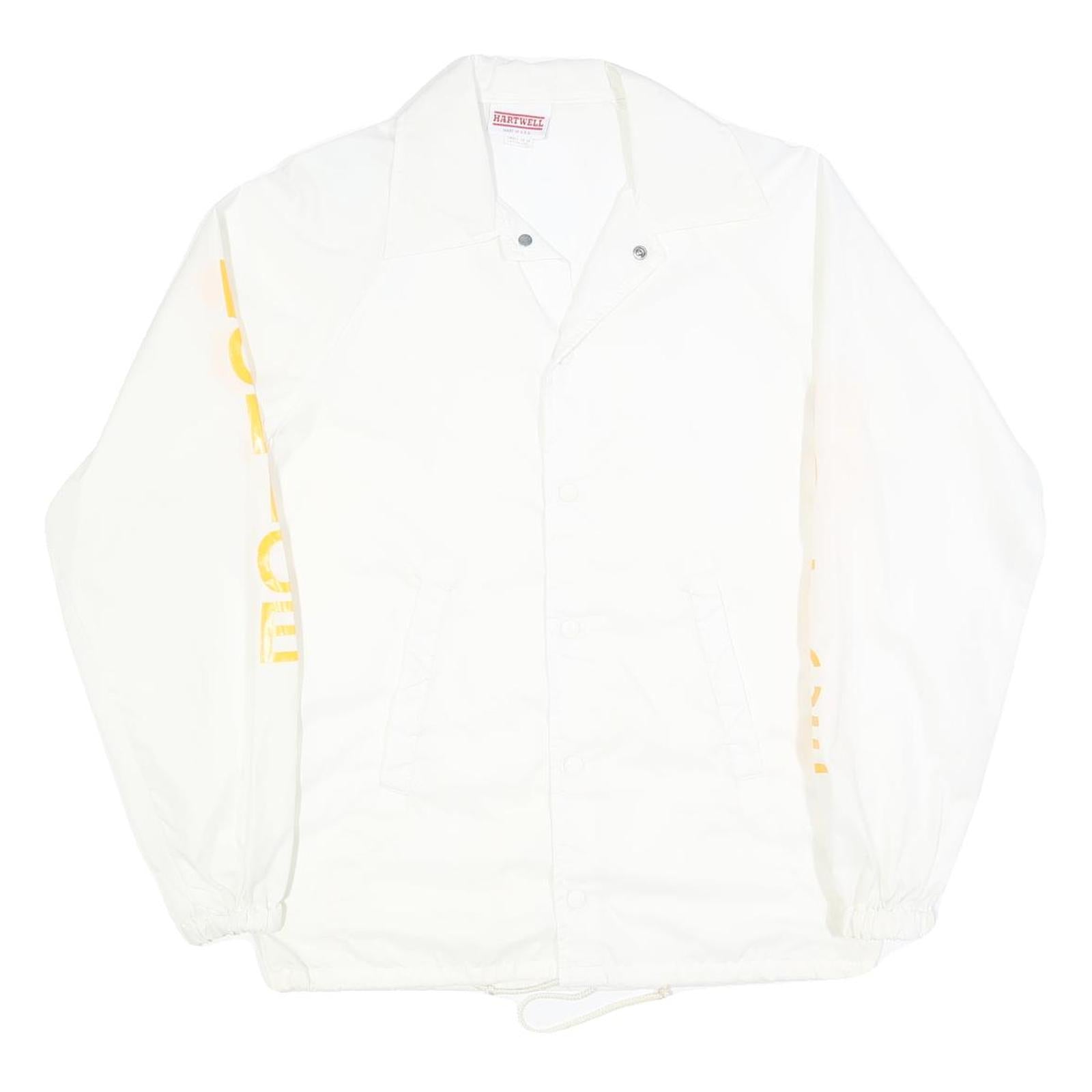 HARTWELL Mens White Button Front Jacket S Polyester Police Printed Sleeves
