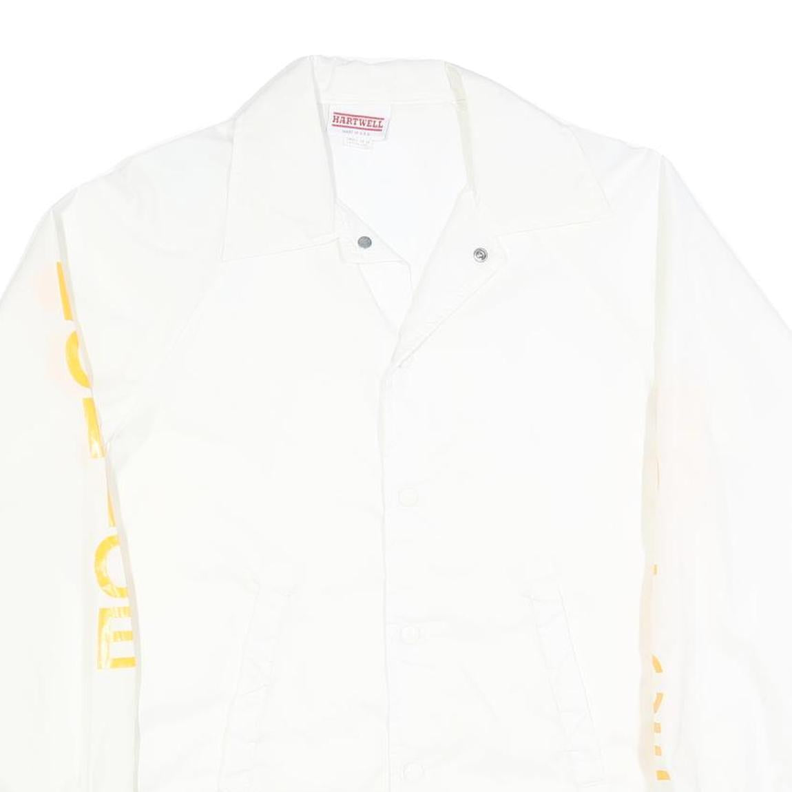 HARTWELL Mens White Button Front Jacket S Polyester Police Printed Sleeves