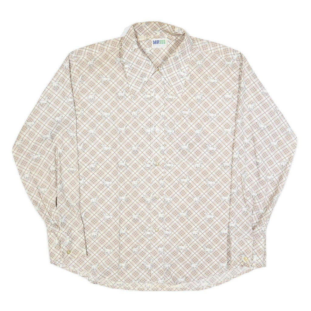MR DEECEE Mens Beige Check Shirt XL Cotton Blend Long Sleeve Button Closure