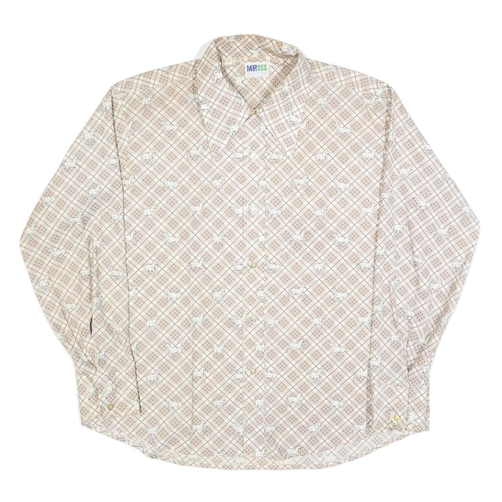 MR DEECEE Mens Beige Check Shirt XL Cotton Blend Long Sleeve Button Closure