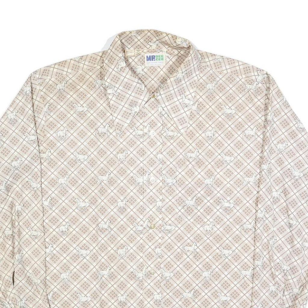 MR DEECEE Mens Beige Check Shirt XL Cotton Blend Long Sleeve Button Closure