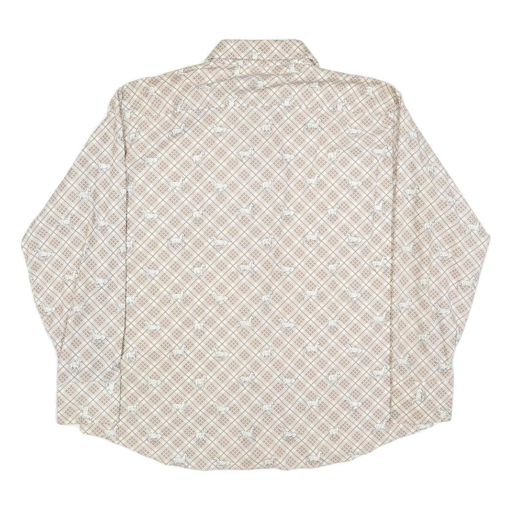 MR DEECEE Mens Beige Check Shirt XL Cotton Blend Long Sleeve Button Closure