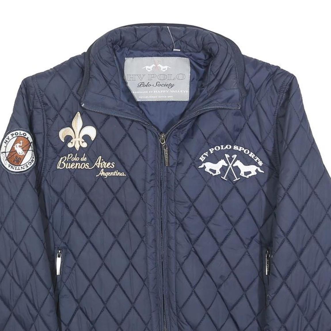 HV POLO SPORT Womens Navy Blue Quilted Jacket S Polyester Blend Zip Polo