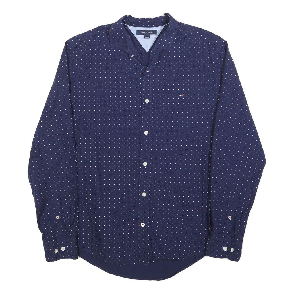 TOMMY HILFIGER Mens Blue & Red Dot Pattern Shirt M Button Down Collar Long