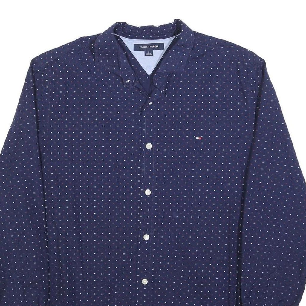 TOMMY HILFIGER Mens Blue & Red Dot Pattern Shirt M Button Down Collar Long