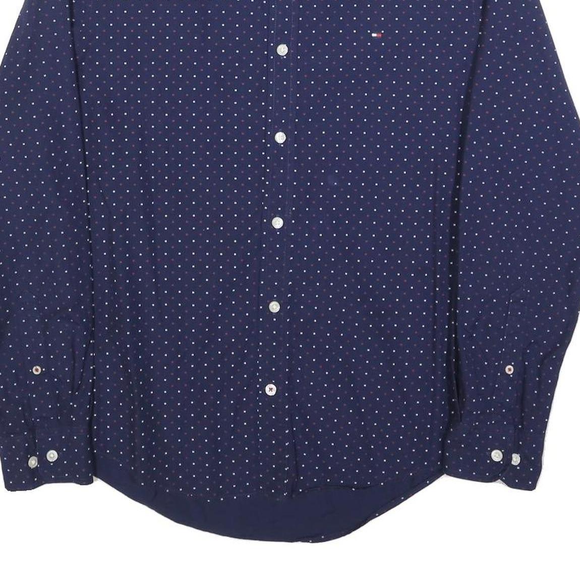 TOMMY HILFIGER Mens Blue & Red Dot Pattern Shirt M Button Down Collar Long