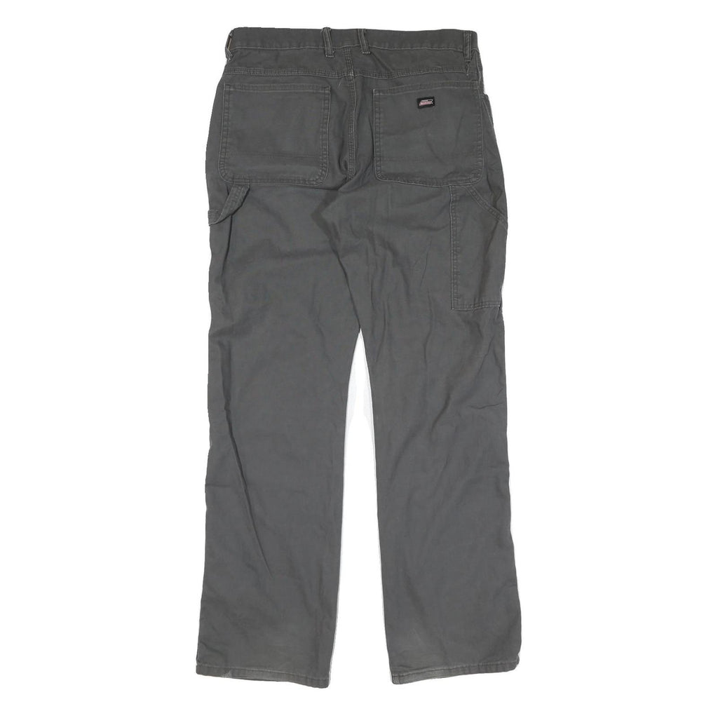DICKIES Mens Cotton Grey Regular Straight Trousers W34 L34 Workwear Casual