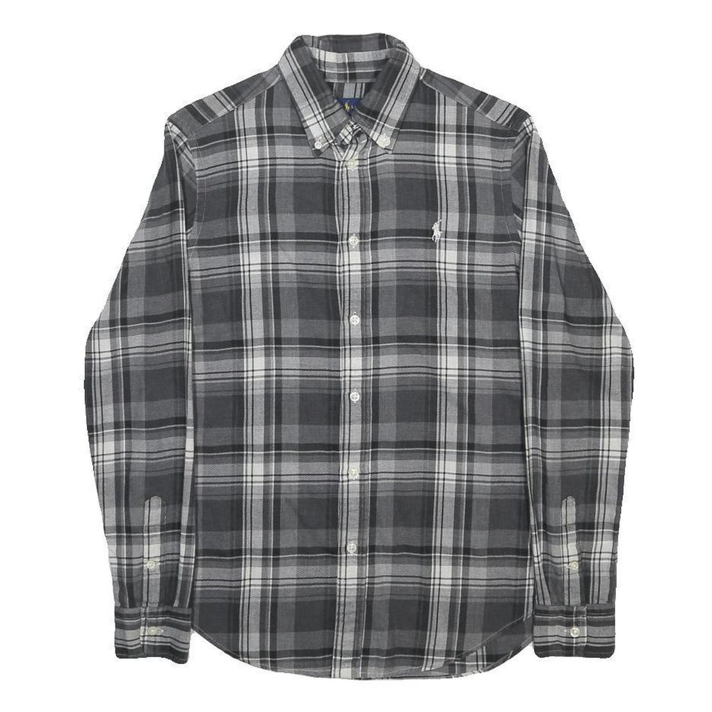 RALPH LAUREN Mens Grey & White Check Shirt S Classic Cotton Button-Down Long