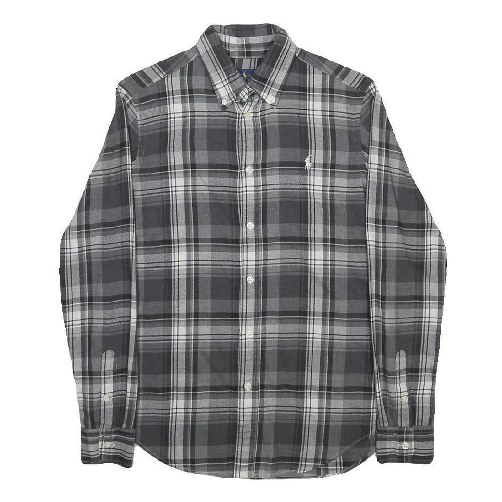 RALPH LAUREN Mens Grey & White Check Shirt S Classic Cotton Button-Down Long
