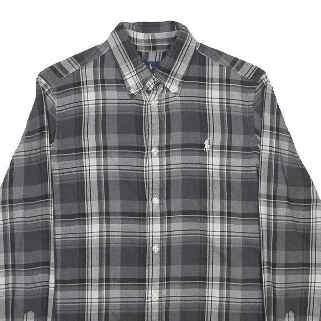 RALPH LAUREN Mens Grey & White Check Shirt S Classic Cotton Button-Down Long