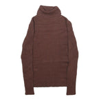 Womens Brown Plain Roll Neck Basic Knit Jumper XS Soft Warm Fitted Style