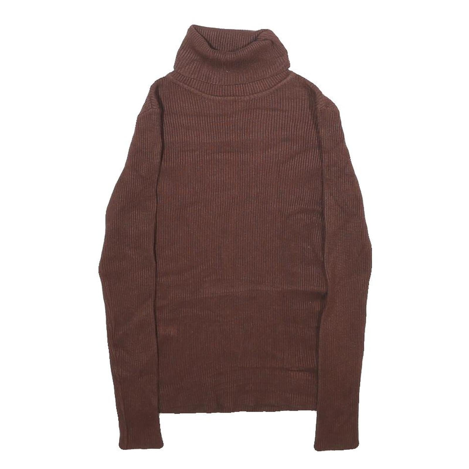 Womens Brown Plain Roll Neck Basic Knit Jumper XS Soft Warm Fitted Style