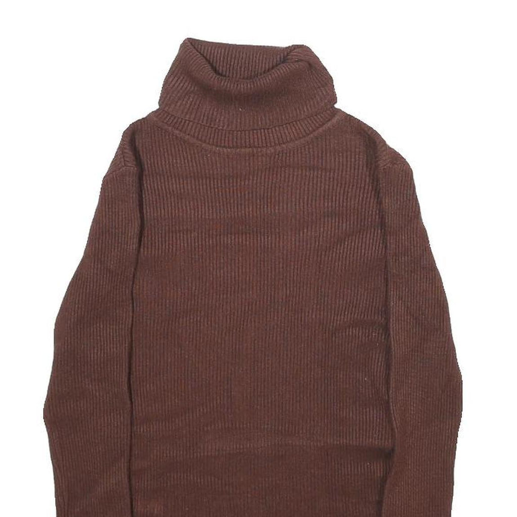 Womens Brown Plain Roll Neck Basic Knit Jumper XS Soft Warm Fitted Style