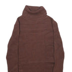 Womens Brown Plain Roll Neck Basic Knit Jumper XS Soft Warm Fitted Style