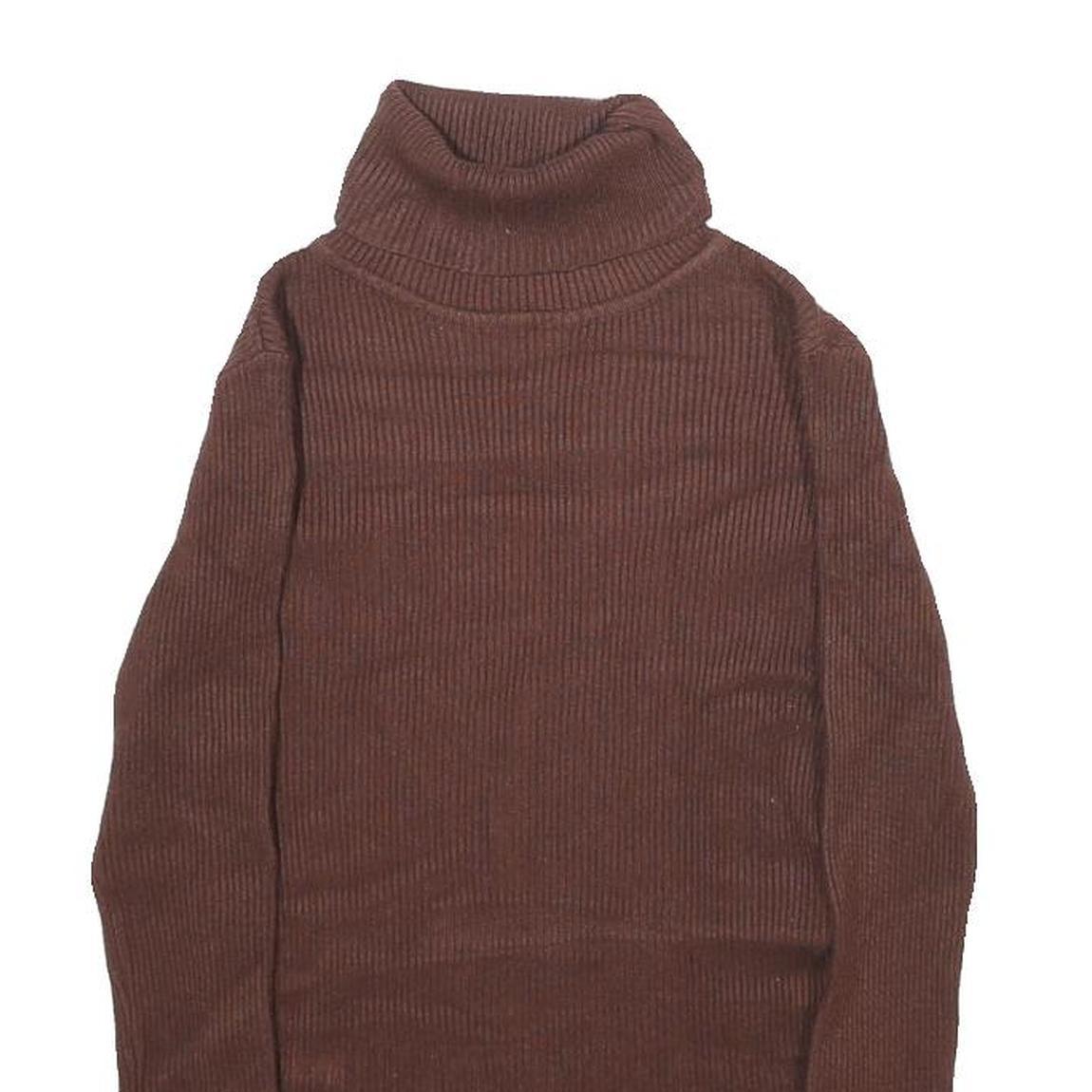Womens Brown Plain Roll Neck Basic Knit Jumper XS Soft Warm Fitted Style