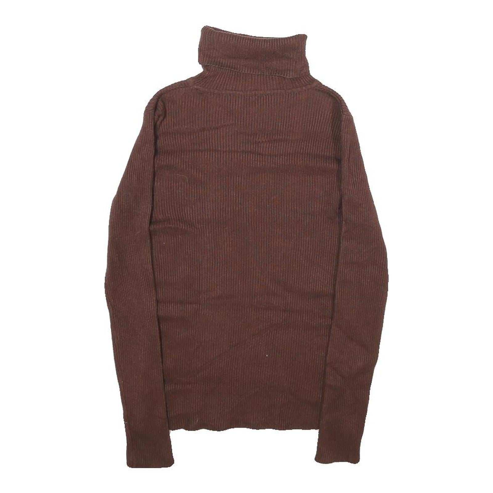 Womens Brown Plain Roll Neck Basic Knit Jumper XS Soft Warm Fitted Style