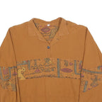 Womens Brown Patterned Long Sleeve Cotton Blend Polo Shirt M Casual Artistic