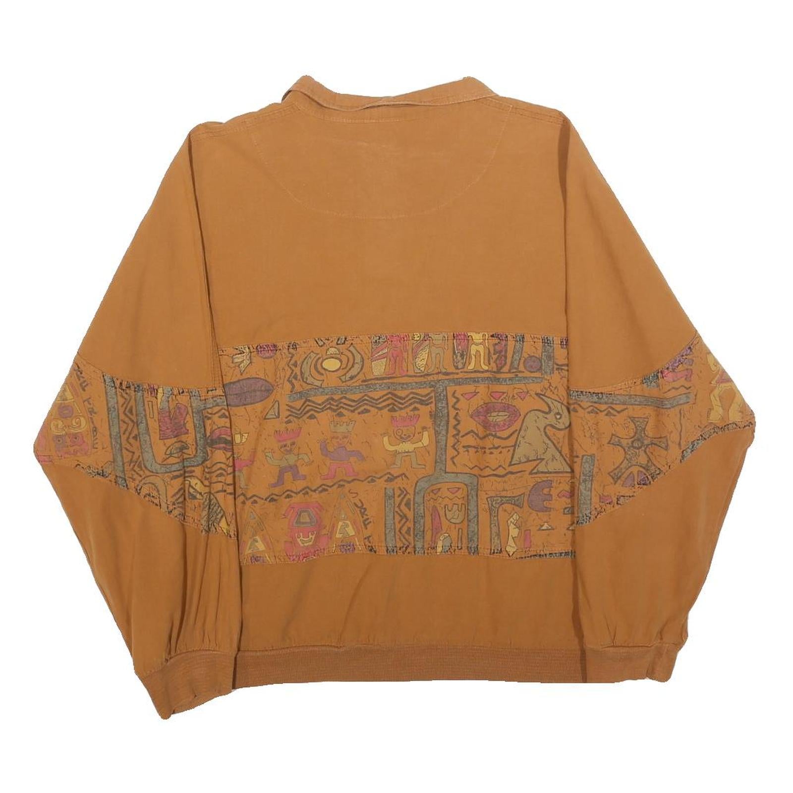 Womens Brown Patterned Long Sleeve Cotton Blend Polo Shirt M Casual Artistic