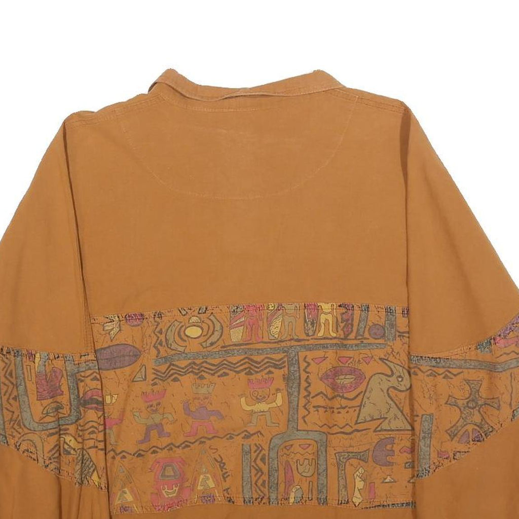 Womens Brown Patterned Long Sleeve Cotton Blend Polo Shirt M Casual Artistic