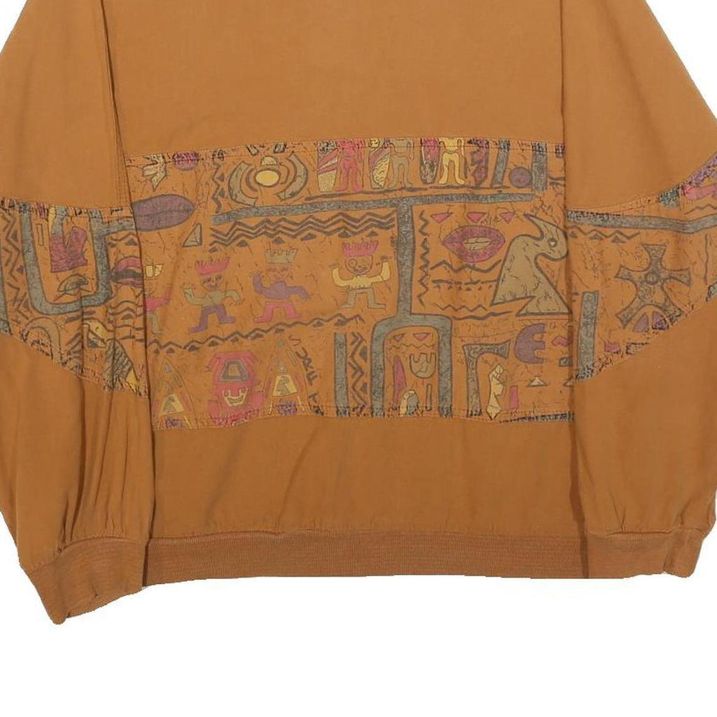 Womens Brown Patterned Long Sleeve Cotton Blend Polo Shirt M Casual Artistic