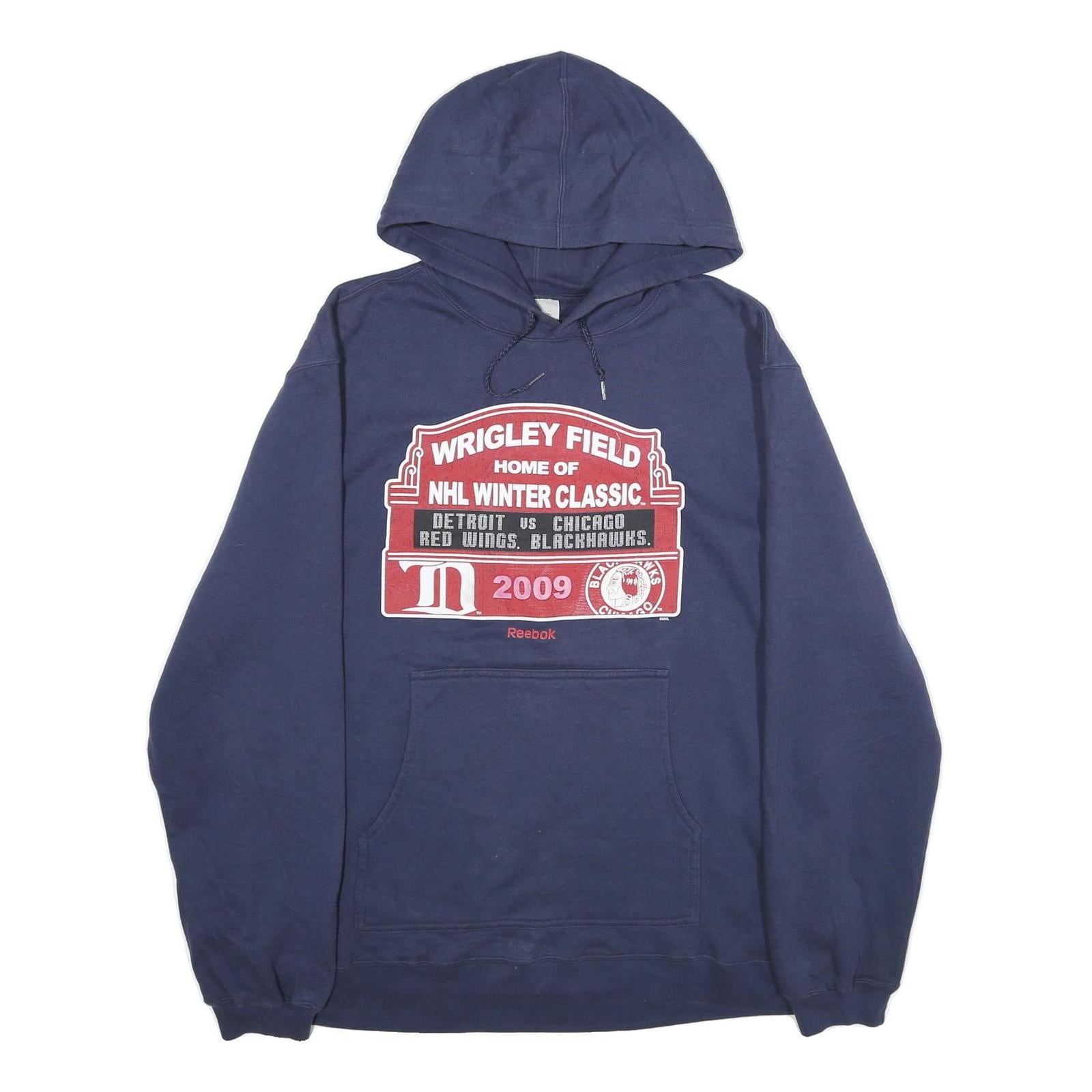 REEBOK Mens Navy Blue Wrigley Field NHL Winter Classic Hoodie L Cotton Blend