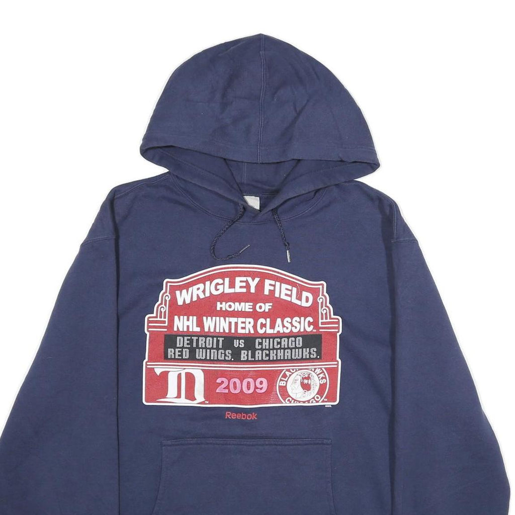 REEBOK Mens Navy Blue Wrigley Field NHL Winter Classic Hoodie L Cotton Blend