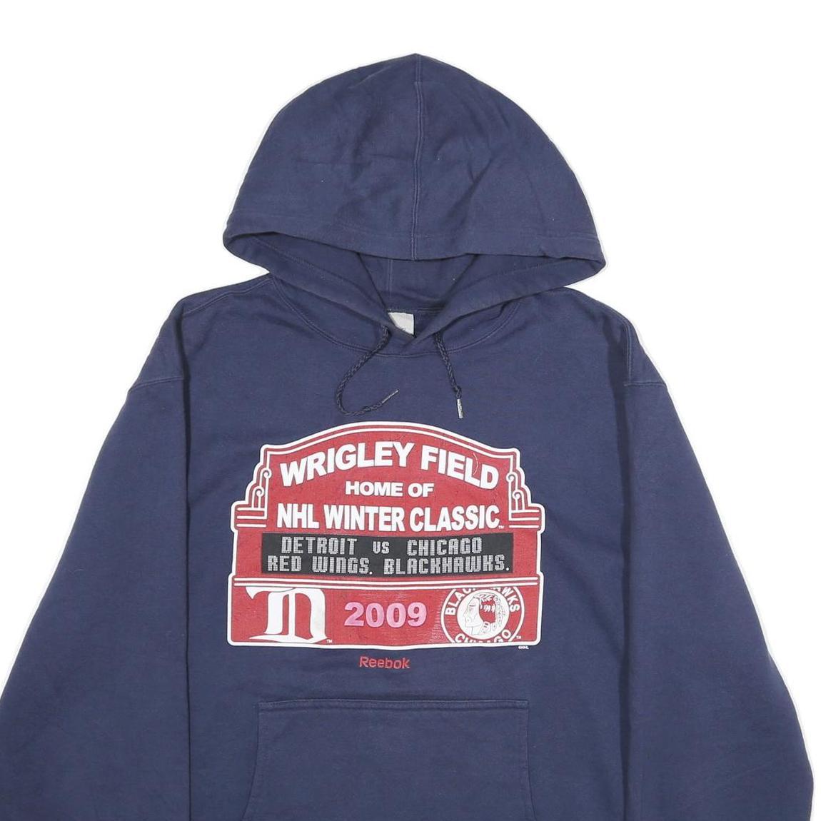 REEBOK Mens Navy Blue Wrigley Field NHL Winter Classic Hoodie L Cotton Blend
