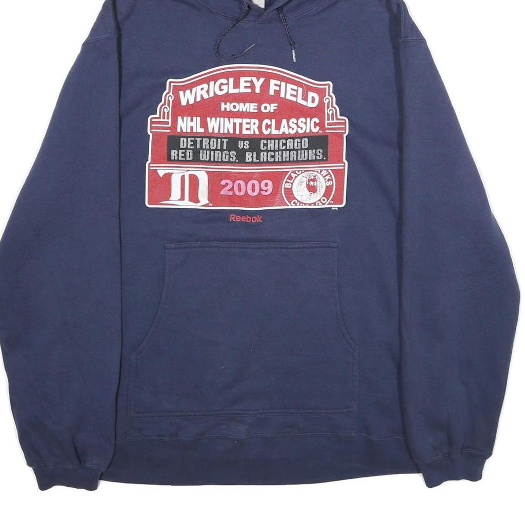 REEBOK Mens Navy Blue Wrigley Field NHL Winter Classic Hoodie L Cotton Blend